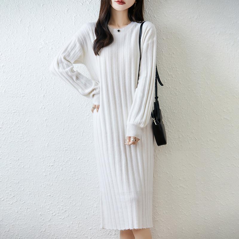 Women Sweater Dress 100% Wool MODERN NEW SAGA O-neck Knit Long Pullover Winter Jumpers Wool Long Dress Female