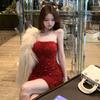 Women's Hottie Red Sparkling Irregular Tub Dress