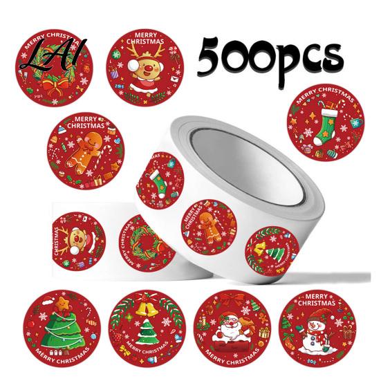 Snowman Gift Decor Christmas Roll Stickers 8 Festive Patterns Print Round Holiday Envelope Decorative Adhesive Labels Seals Coated Paper