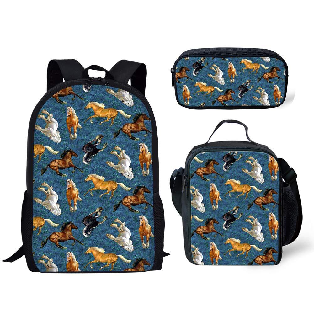 Klassiek Populair Nieuwigheid Kleurrijk Paard 3D Print 3 stuks/Set leerling Schooltassen Laptop Dagrugzak Rugzak Lunchtas Etui