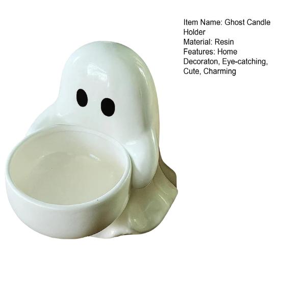 Halloweenský svícen duch Malý svícen na čajovou svíčku duch pro vonné svíčky Roztomilá pryskyřičná miska na cukroví pro domácí stolní dekoraci