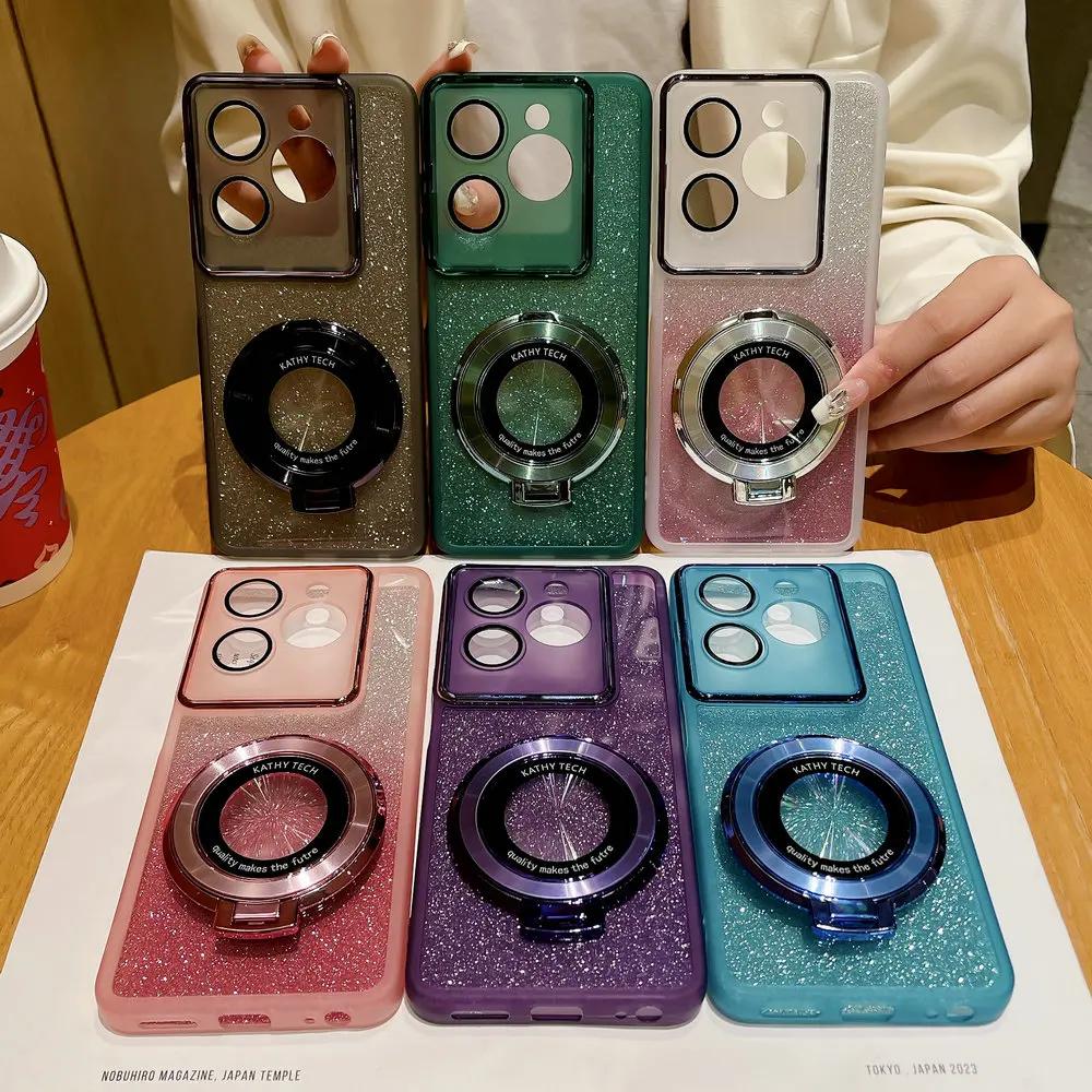 For Tecno Camon 30 Pro 5G Camon30 Soft Glitter Ring Stand Magnetic Protective Back Case for Infinix Note40 Pro Plus Pova 6 Neo Silicone TPU Bumper