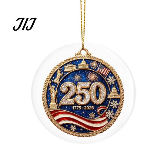 Office Christmas Holiday Decor 250th Anniversary Acrylic Hanging Ornament, Double Side Printed Festive Indoor Outdoor Seasonal Ornament for