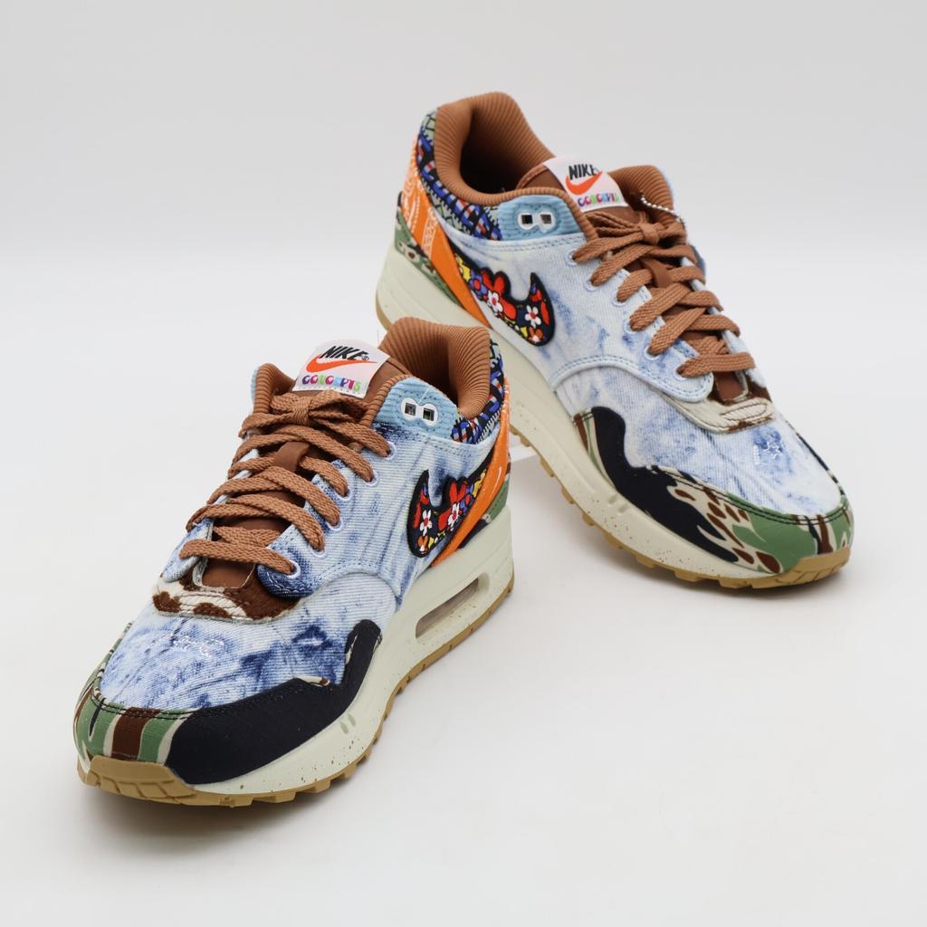 DN1803-900 Conceptos Nike Air Max 1 Sail Pesado Negro Denim Desgastado Azul Camuflaje (de los hombres)