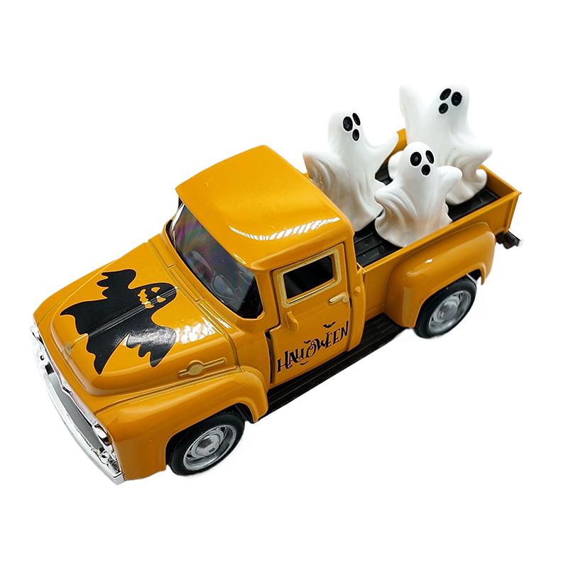 New Halloween Retro Truck Coffee Bar Decor, Mini Cute Farmhouse Style Halloween Metal Truck Decor Gifts, Vintage Diecast Model