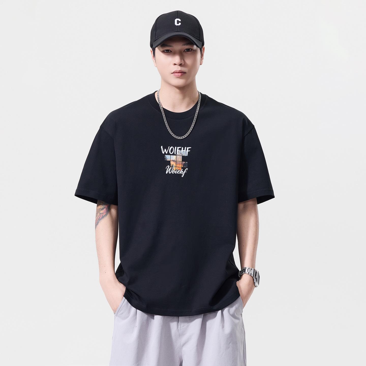 

Men s Plus Size Short Sleeve Pure Cotton T-shirt - Spring/Summer New Printed Trendy Design 3XL for 90-100 kg