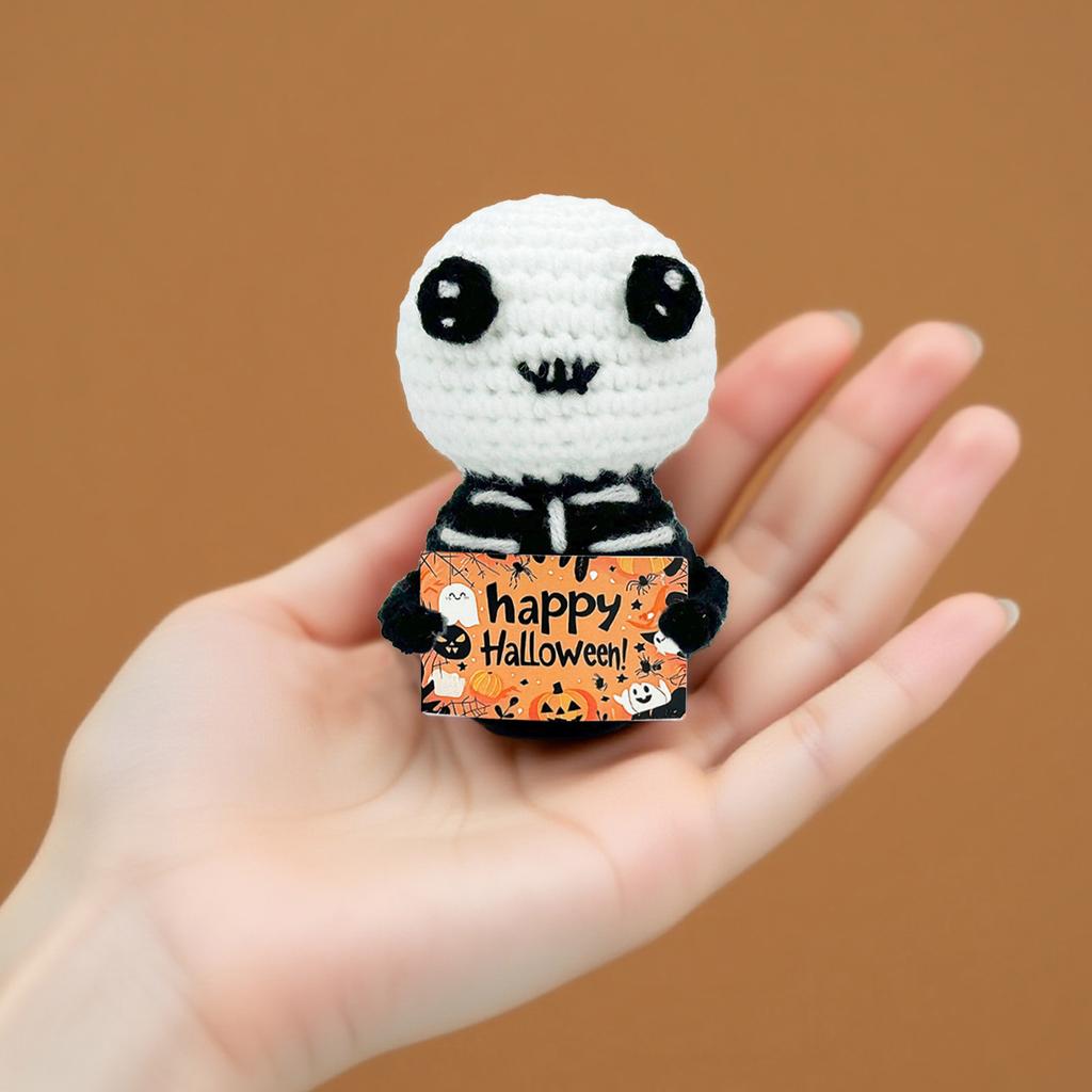 Handmade Halloween Wool Knitted Ornaments, Cute Positive Energy Funny Doll Ornaments