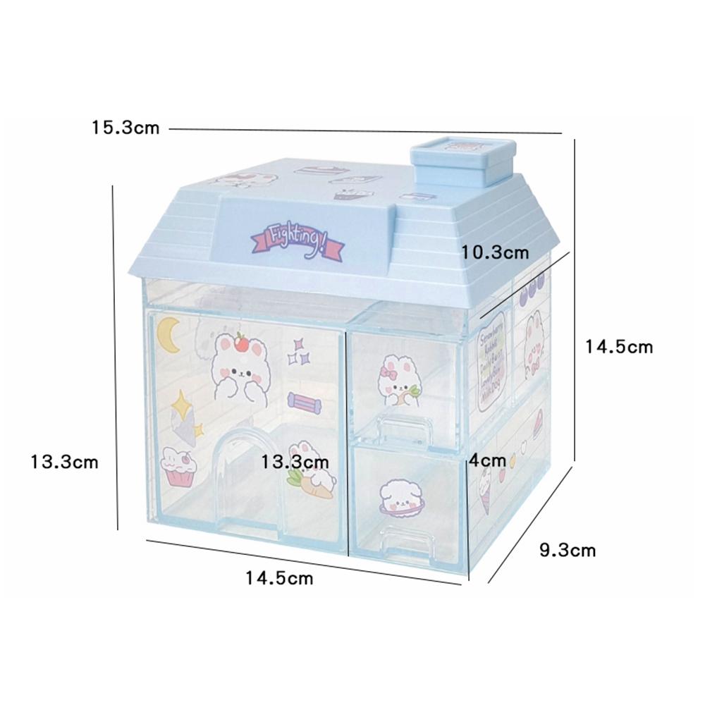 Transparent Desktop Storage Box Creative Small House Pen Holder Student Kawaii Stationery Cosmetic Organizer Rack Drawer Cute