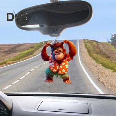 Orangutan Pendant Rearview Mirror Decor with Lanyard Easy To Hang 2D Animal Hanging Decoration Car Interior Ornament