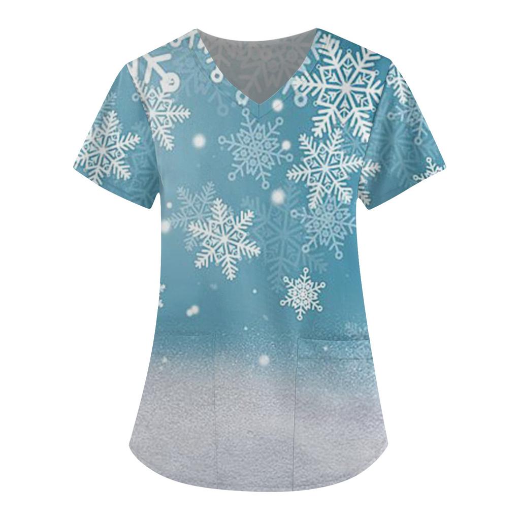Haut à col en V pour femme, mode décontractée, imprimé de Noël, combinaison de travail protectrice