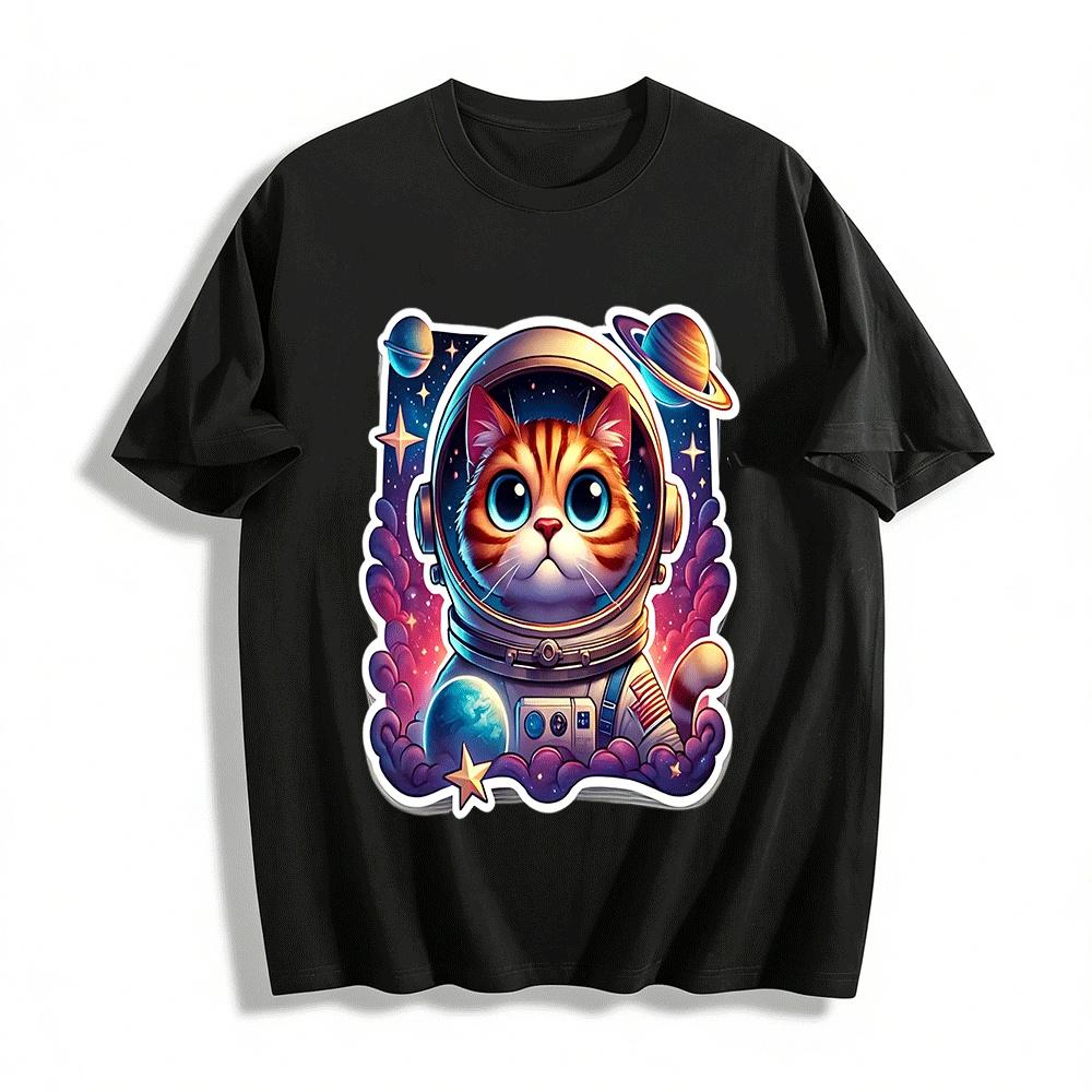 Cute Space Astronaut Orange Cat Print Casual T-Shirt Pure cotton T-shirt XXS