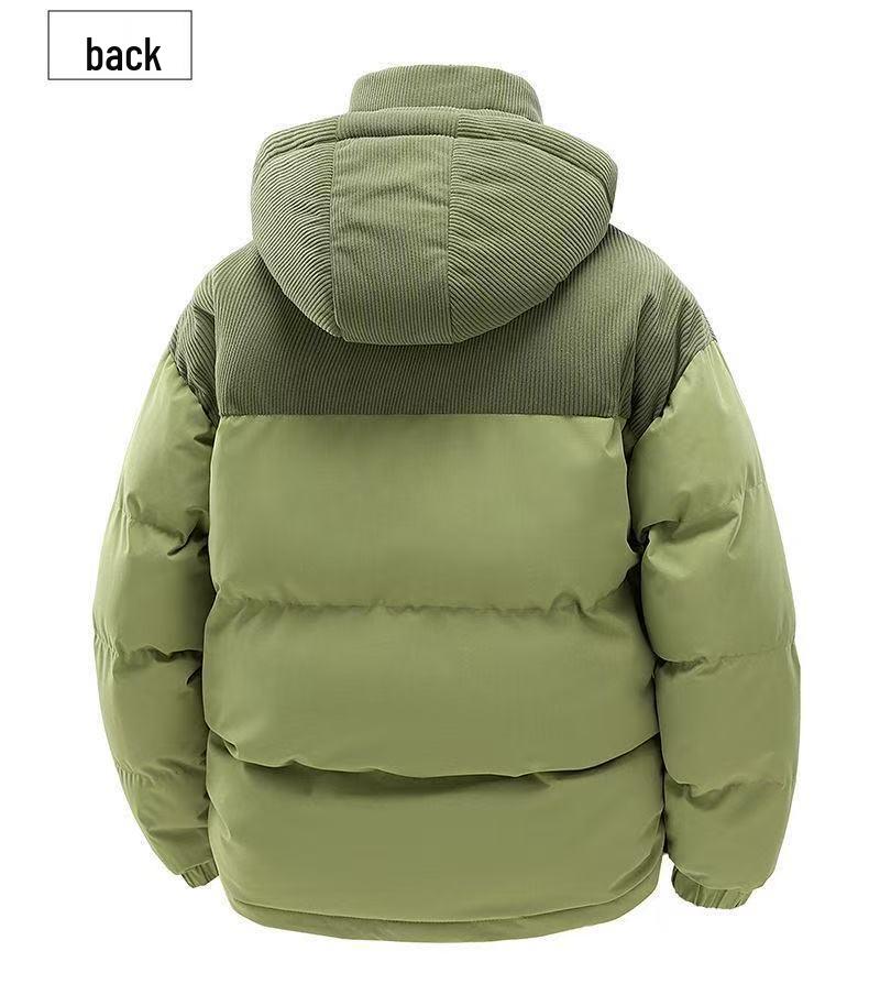 2025 Men's Hooded Corduroy Cotton Jacket with Color Blocking