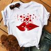 LOVE Red Lips Pink Heart Print T Shirt Women Romantic Slogan Graphic Short Sleeve Valentine Casual Summer Tee
