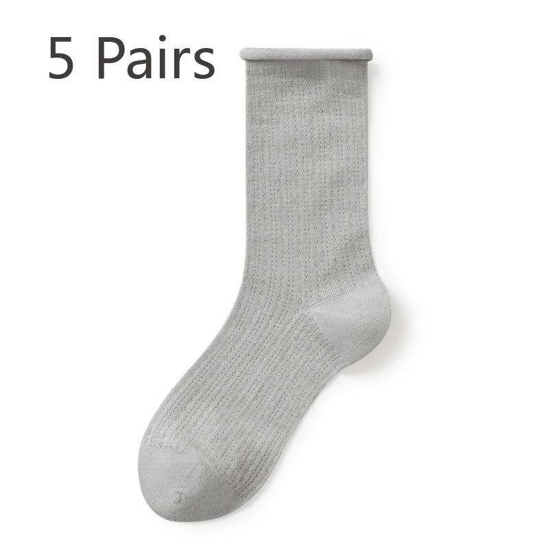 5 Pairs of Women's Summer Thin Cotton Hollow Mesh Pile Socks