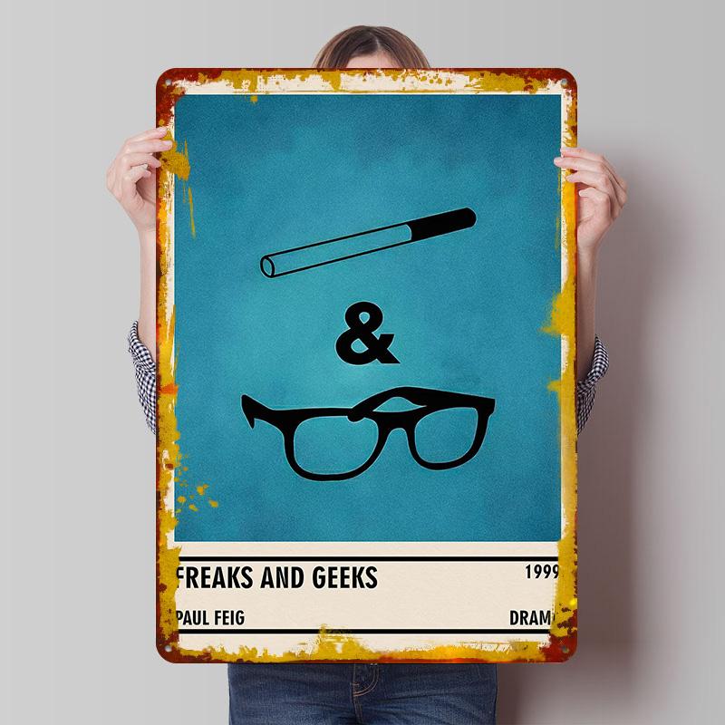 Freaks and Geeks Minimalist Tinplate Poster Customized Wall Art Vintage Retro Metal Signs for Bathroom Decor Wand Deko Man Cave 7.9x11.8In(20x30cm)