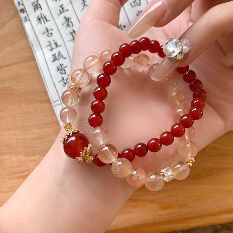 Chinese Style Cat's Eye Beaded Bracelet – Imitation Red Agate, Retro National Design, New Year Elegance