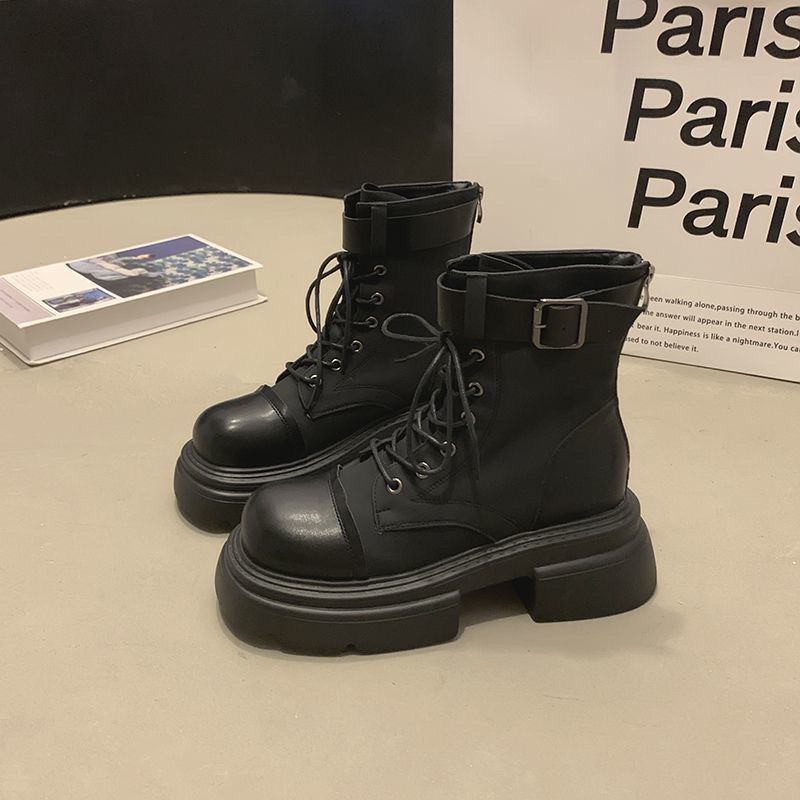 

White British Martin boots women s summer new 2025 super fire fashion versatile heightening platform short boots trendy women 39 чорний