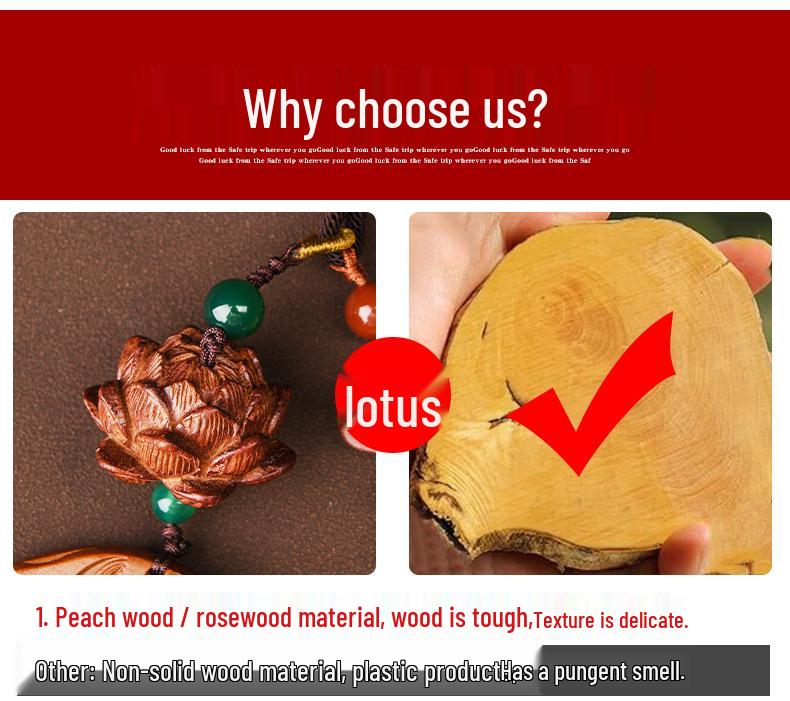 Rosewood & Peach Wood Car Pendant with Buddha/Guanyin Plaque - High-End Tassel Car Decoration