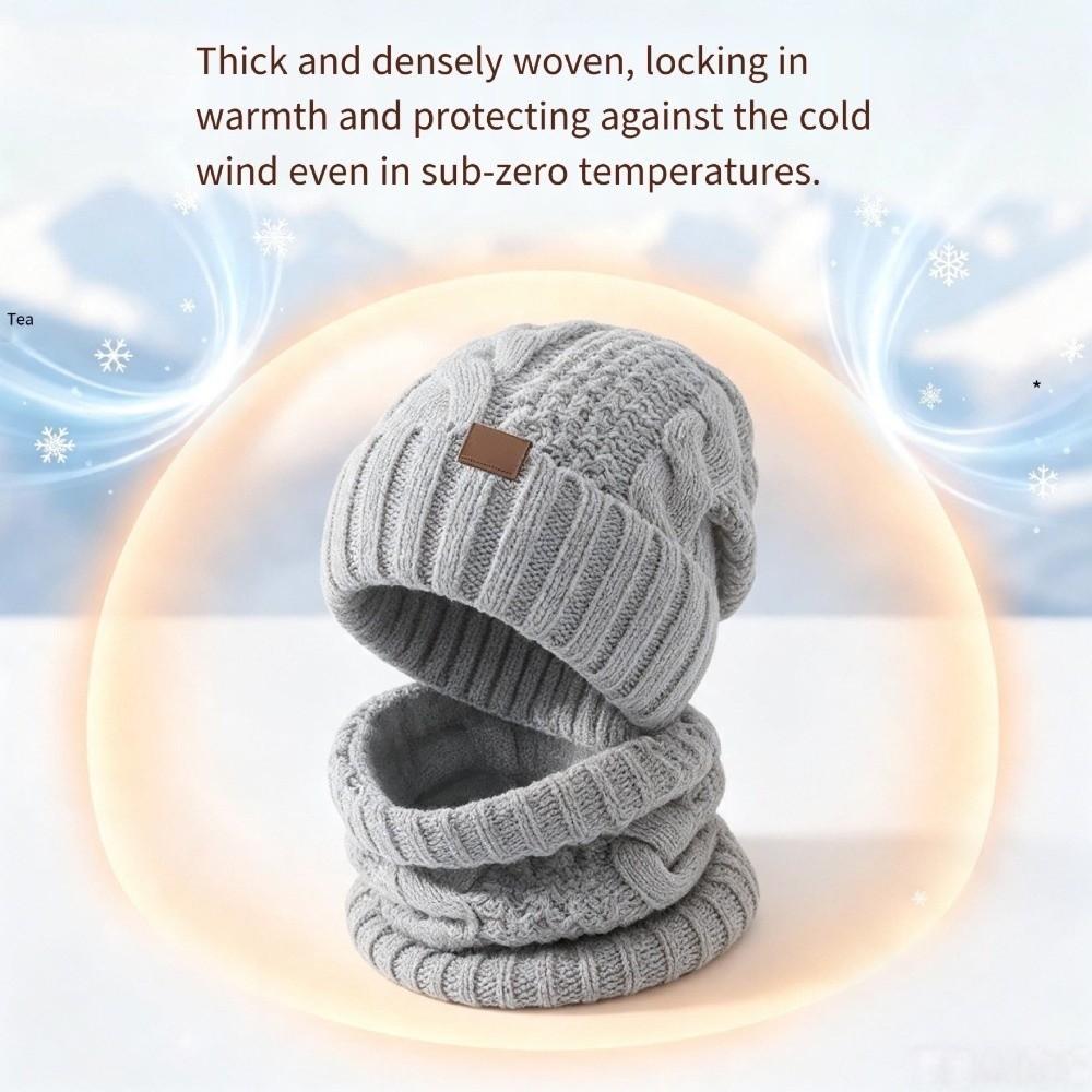 Cable Knit Knit Hat Scarf Set 2-Piece Set Thick Warm Beanie Hat Winter Cap Neck Warmer  Outdoor Use
