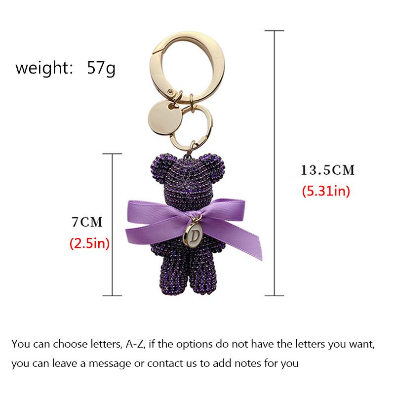 Luxury Jewelry Full Rhinestones Bear Car Key Chain Creative Letter Big Button Key Chains Bag Pendant Doll  Party Gifts For Women