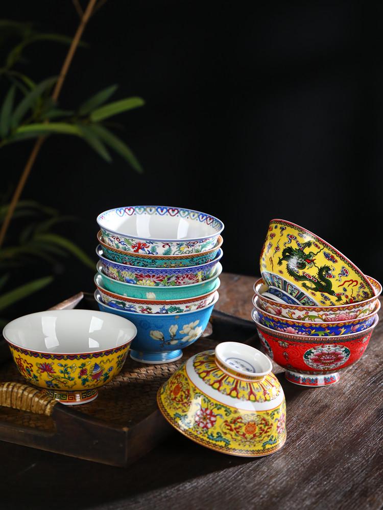 Jingdezhen Ceramic Rice Bowl: High-Foot, Enamel Color, Longevity Design