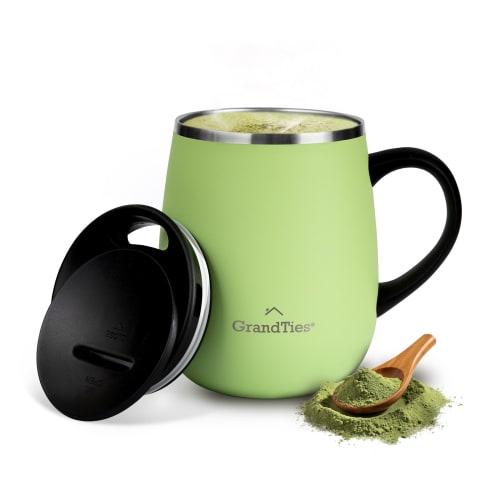 GRANDTIES Premium Vacuum Insulated Mug, 460ml, Available In 19 Colors, with Easy-Open Sliding Lid, Stainless Steel Double-Wall Vacuum Insulation, Keep