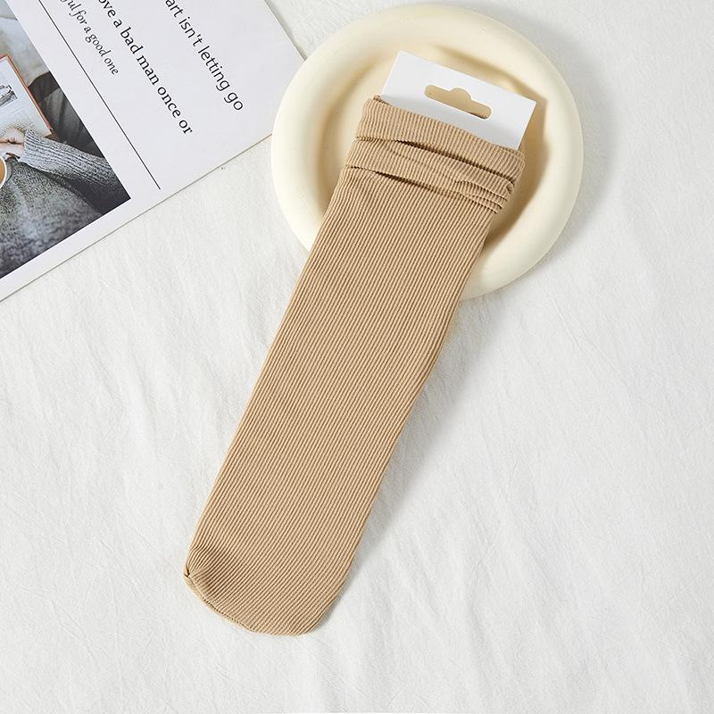 One Pairs Japanese Korean Women Ice Thin Loose Calf Tube Socks Summer Nylon Socks College Style Solid Color Socks