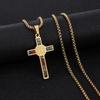 1PC Stylish Stainless Steel Cross Pendant Necklace, St. Benedict Pattern, Multi-Color Artificial Zirconia Embellishment