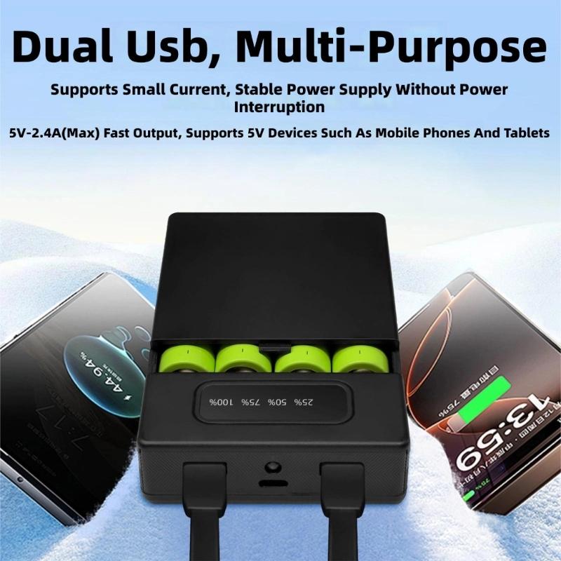 Chargers Pack Shell 18650 Battery Box Case with LED Light & Indicator for Cellphone Fast Charging Portable Battery Holder