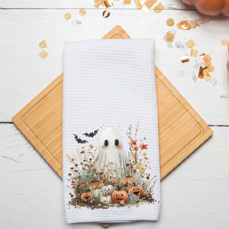 Pevná Halloweenská Kuchyňská Utěrka Kostkovaná Textura Bavlněná Směs Tkaniny Absorpční Utěrka na Nádobí pro Sváteční Akcent