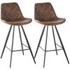 Set Of 2 Bar Stools Vintage Microfiber Cloth Tub Seats Padded Comfortable Steel Frame Footrest Quilted Home Bar Cafe Kitchen Chair Stylish Brown