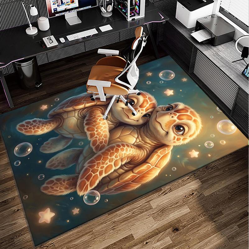 Underwater Two Sea Turtles Office Rug Chair Mat, Entryway Carpet, Suitable for Front Door, Bedroom, Living Room, Desk, Holiday Gift