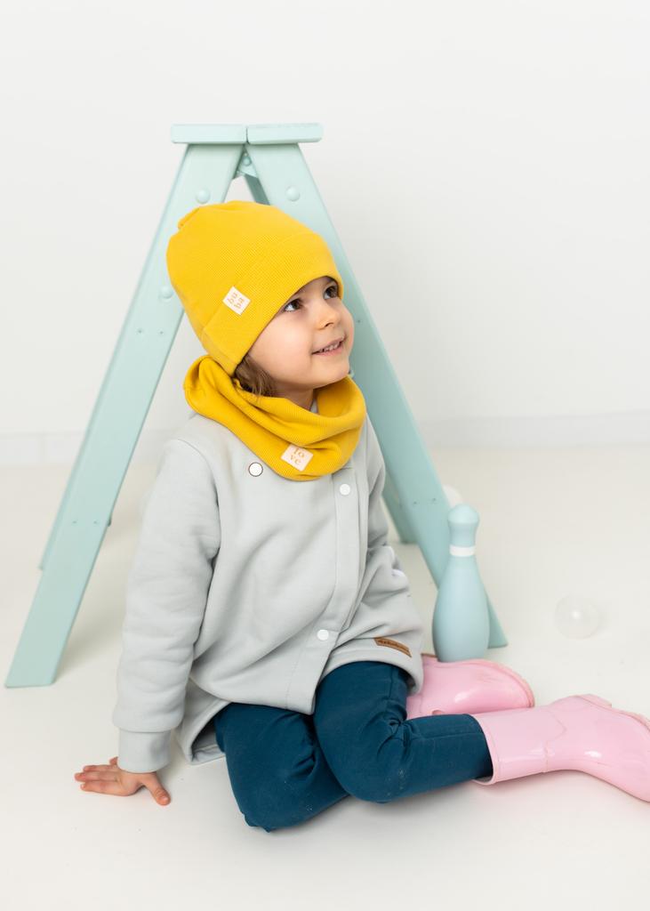 CZAPKA KOMIN KOMPLET CZAPECZKA BAWEŁNIANA NIEMOWLĘCA WIOSNA Musztarda 40-46 Cm