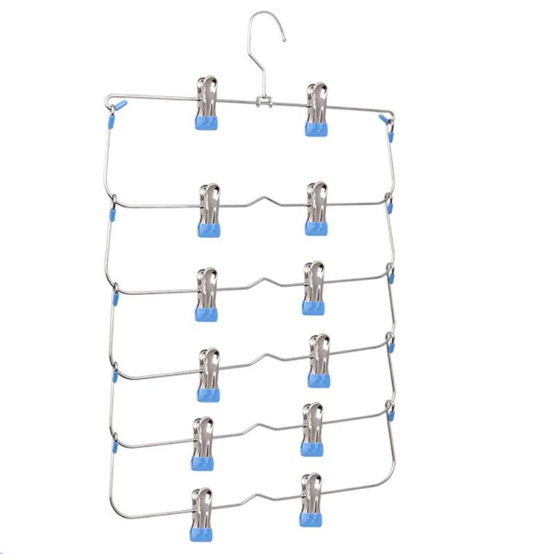 1PC Multilayer Clothes Hangers With 12 Clips Clothing Storage Rack Holder Drying Wardrobe Folding Pants Clothes Metal Skirt Rack