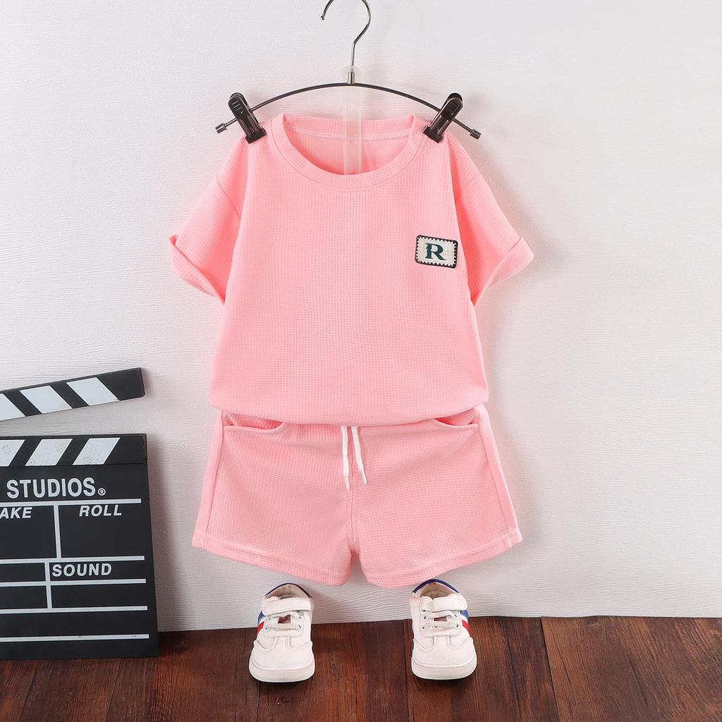 New Summer Kids' Short-Sleeved Korean Casual Two-Piece Set for Boys and Girls