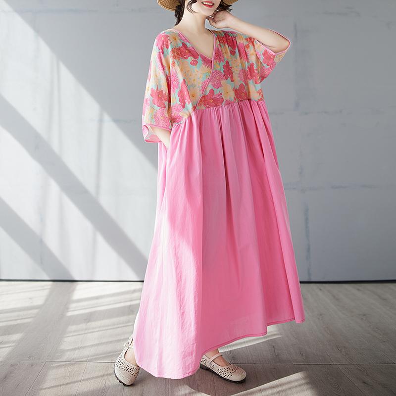 

DIMANAF 2025 Women Plus Size Summer Dress Casual Vintage Dress Loose Long Printing Maxi Basic One size