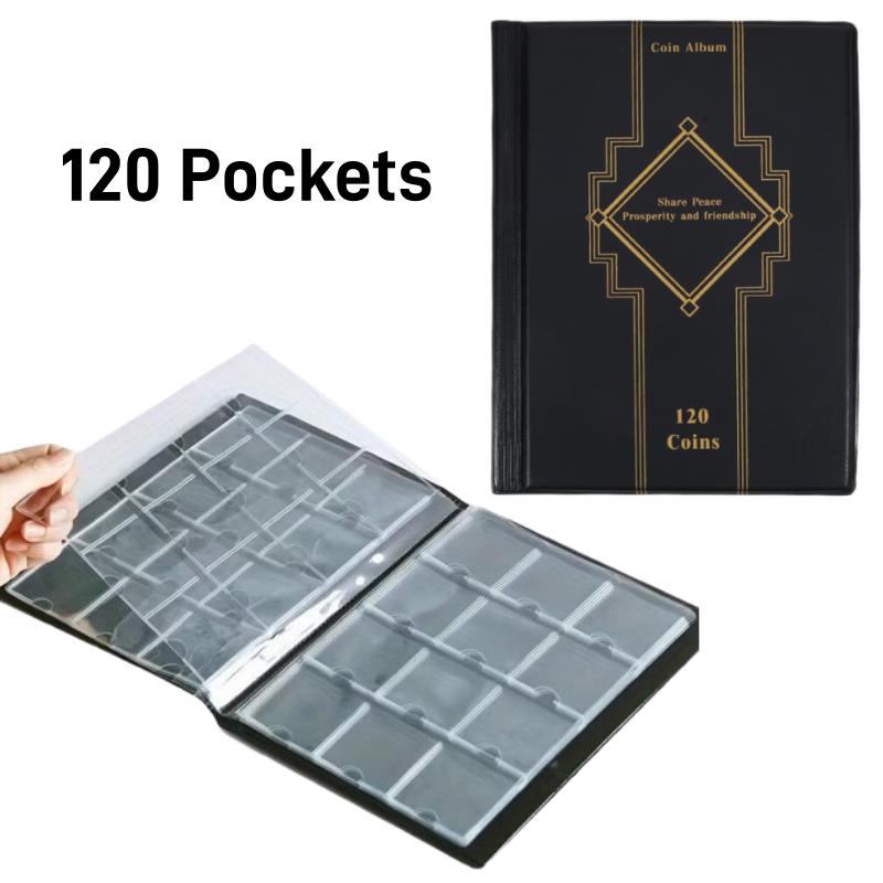 120 Taschen Kunstleder PU Münzsammlung Album Buchsammlung Geldorganisator Aufbewahrungstaschen PVC-Folie