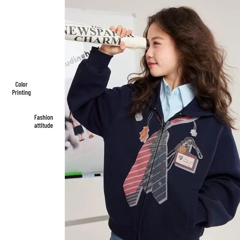 Girls' Korean Style Hooded Cartoon Cardigan - Spring/Fall Fashion.