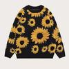 Europæisk og Amerikansk Solsikke Jacquard Pullover Strikket Sweater Dame Efterår og Vinter Løs Rund Hals Lang Ærme Mellem- og Lang Sweater