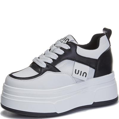 9cm Couro Genuíno Feminino Primavera Plataforma Salto Anabela Outono Tênis Chunky Confortáveis Sapatos Salto Feminino Moda Respirável Senhoras
