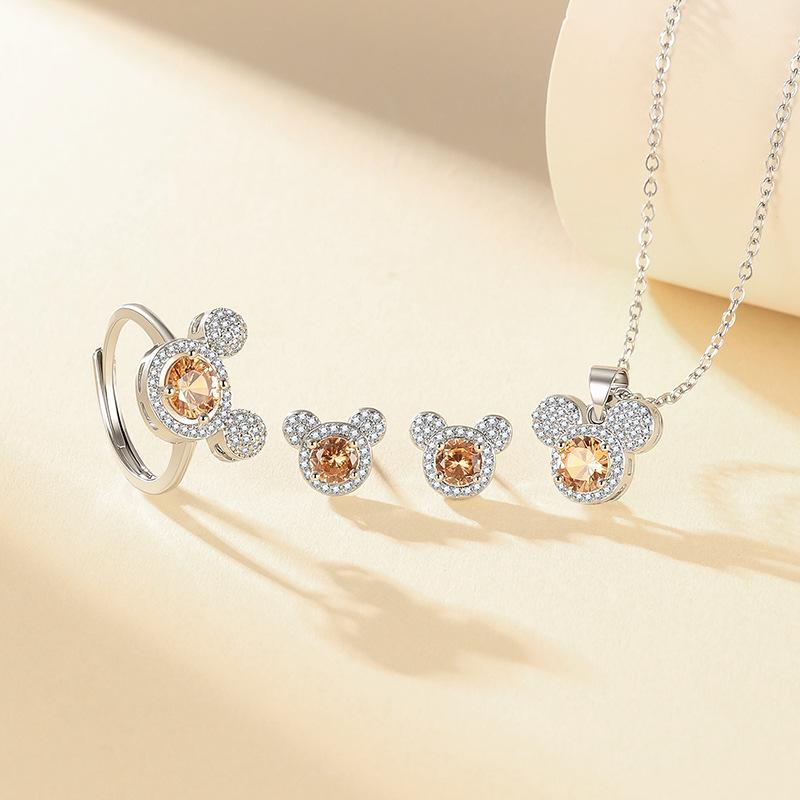 Mehrfarbiges Edelstein Königin Krone Halskette, Ring, Ohrringe & Anhänger Set für Frauen