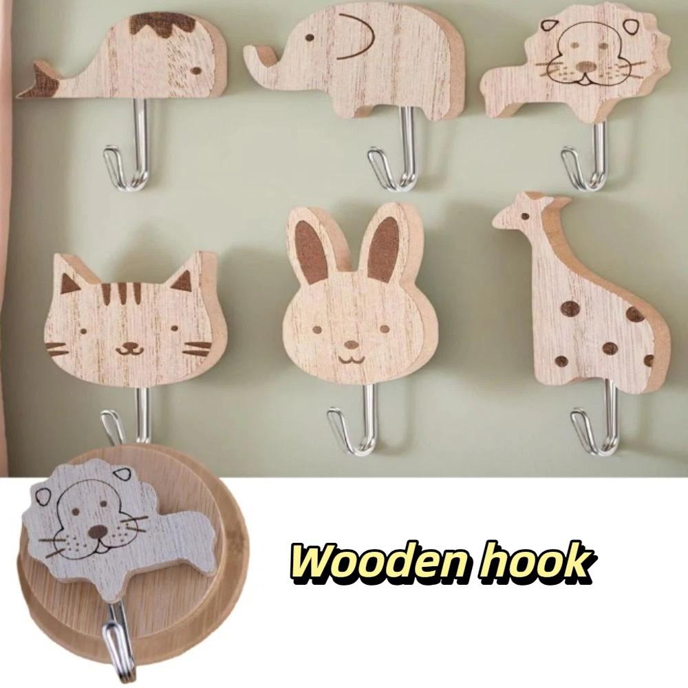 Cute Design Animal Hook Hickory Wood Key Hanging Hook Nordic Style Perforated Hook  Wardrobe