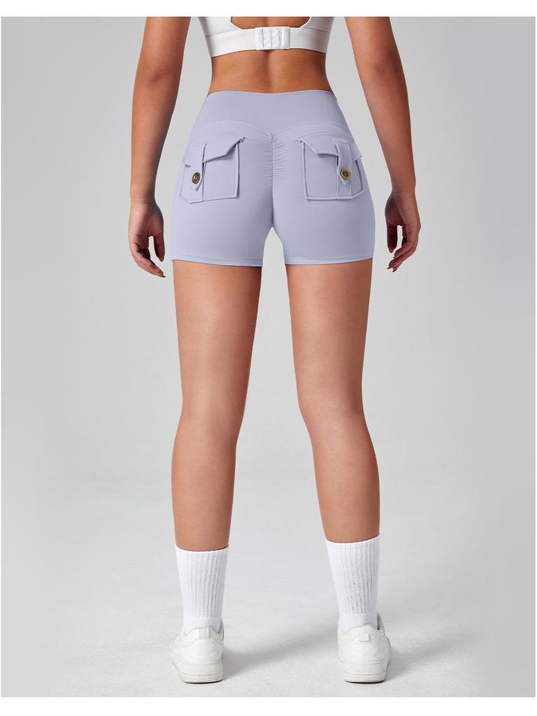 Women's High Waist Peach Butt Yoga Shorts with Pocket - Quick-Dry, High Elastic Fitness Running Pants
