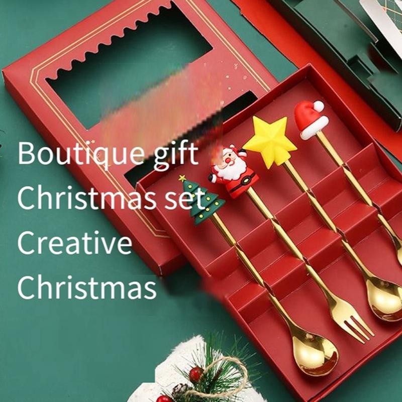 Christmas Set Gift Tableware Spoon & Fork Set Dessert Spoon Fruit Fork Coffee Spoon Tableware Set