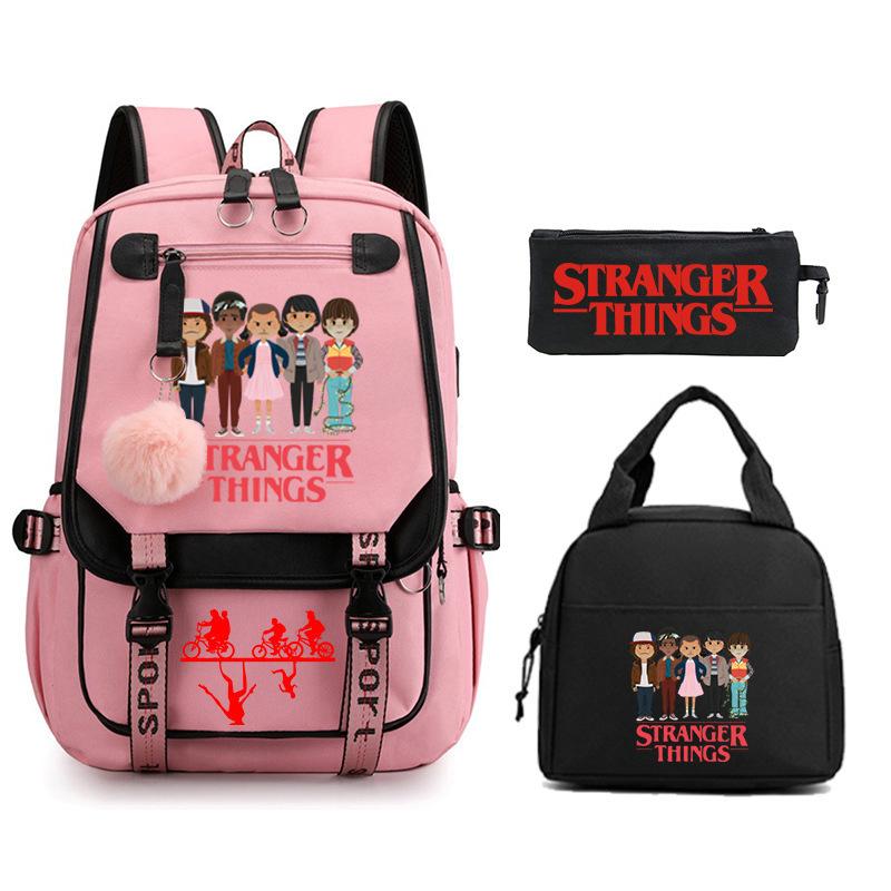 Trend Stranger Things Children'S Backpack Combination Three-Piece Male And Female Versatile Student School Bag