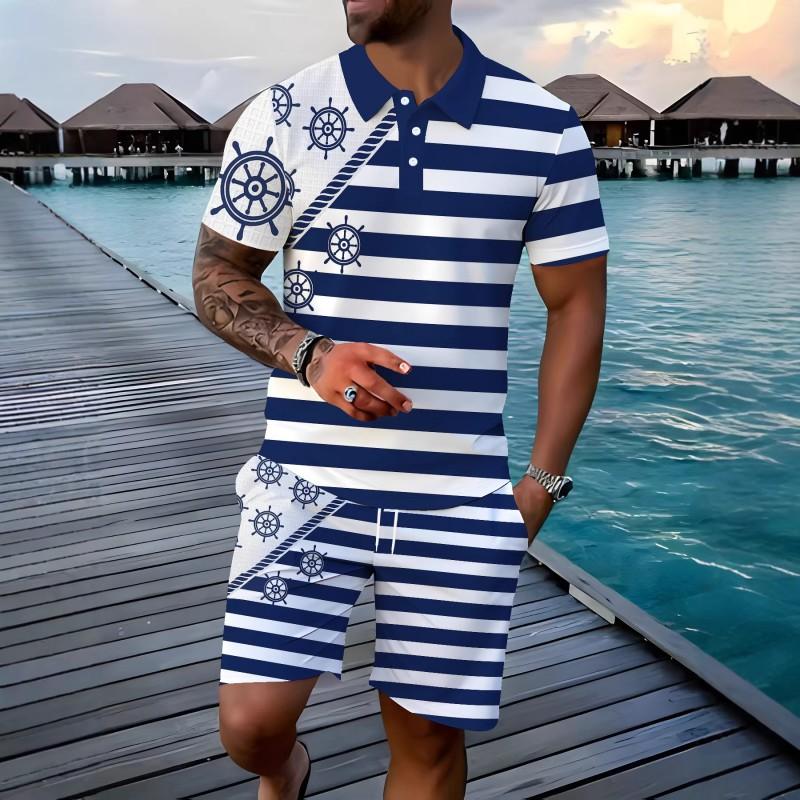Mens Casual Loose Fit Polo Shirt With 3D Digital Print Short Sleeve Asymmetrical Design Wear
