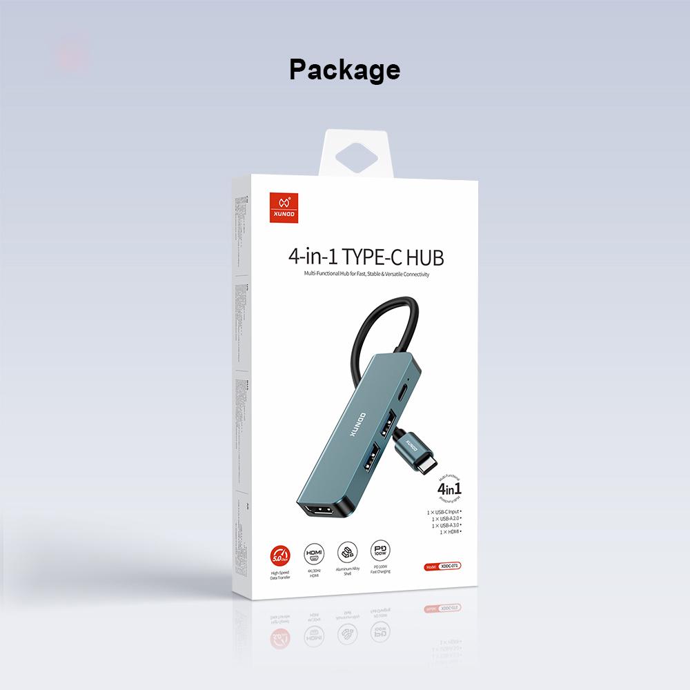 XUNDD XDDC-071 4 in 1 USB-C Hub Docking Station Type-C to PD/USB 3.0/USB 2.0/HD Multi-Port Adapter