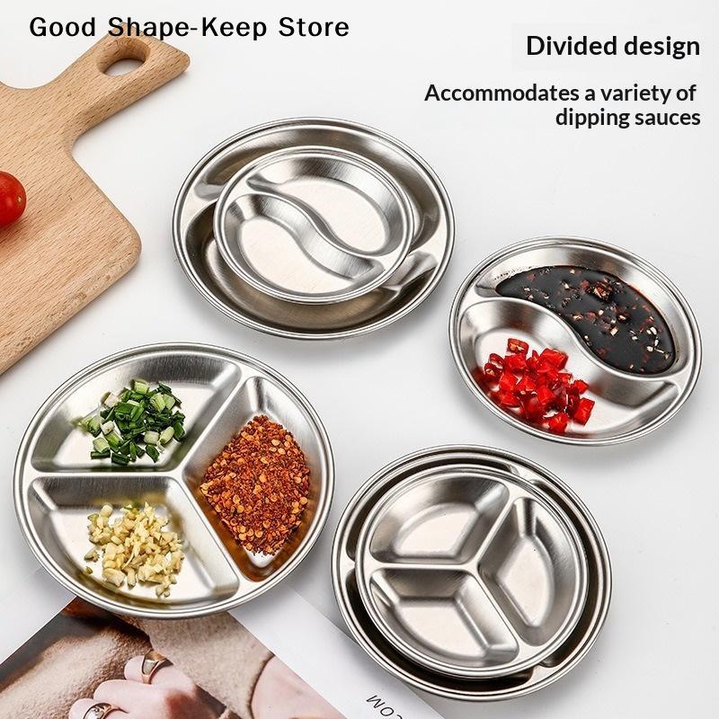 Stainless Steel Circular Divided Plate Roast Meat Dipping Household Seasoning Snack Sauce Dish Food Sauce Dish For Plate Kitchen