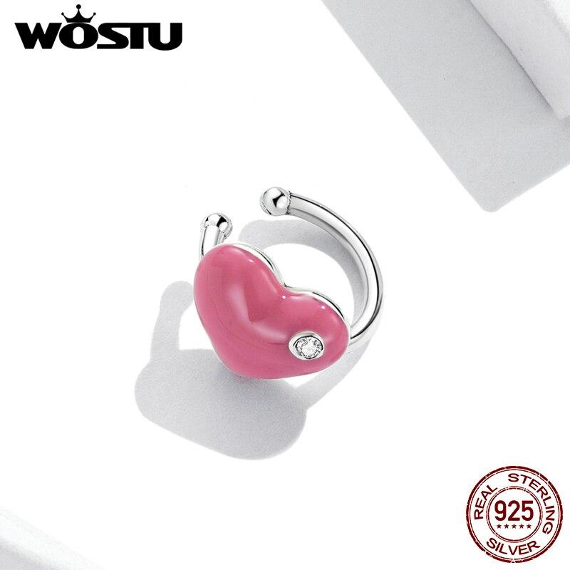 

WOSTU 1 шт., серьги-каффы из стерлингового серебра 925 пробы, розовое красное сердце, серьги-каффы для женщин, модные вечерние ювелирные изделия, подарок 925 silver