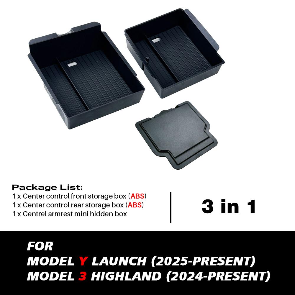 For Tesla New Model Y Juniper 2026 2025 Launch Model 3 Highland 2024 Center Console Armrest Storage Box Upper&Lower Silicone Mat